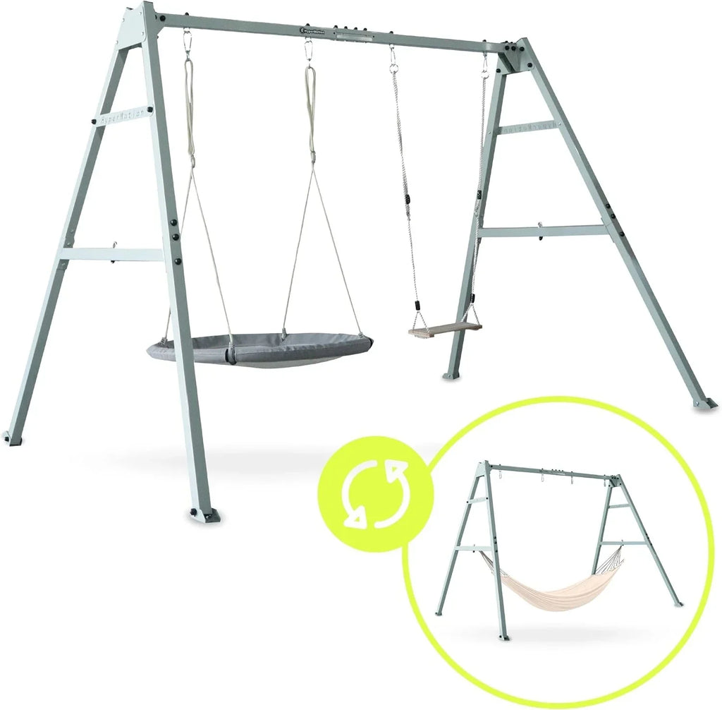Columpio doble con estructura de acero ZEST SWING HYP2014, capacidad de carga de 180 kg, con columpio nido y hamaca para jardín