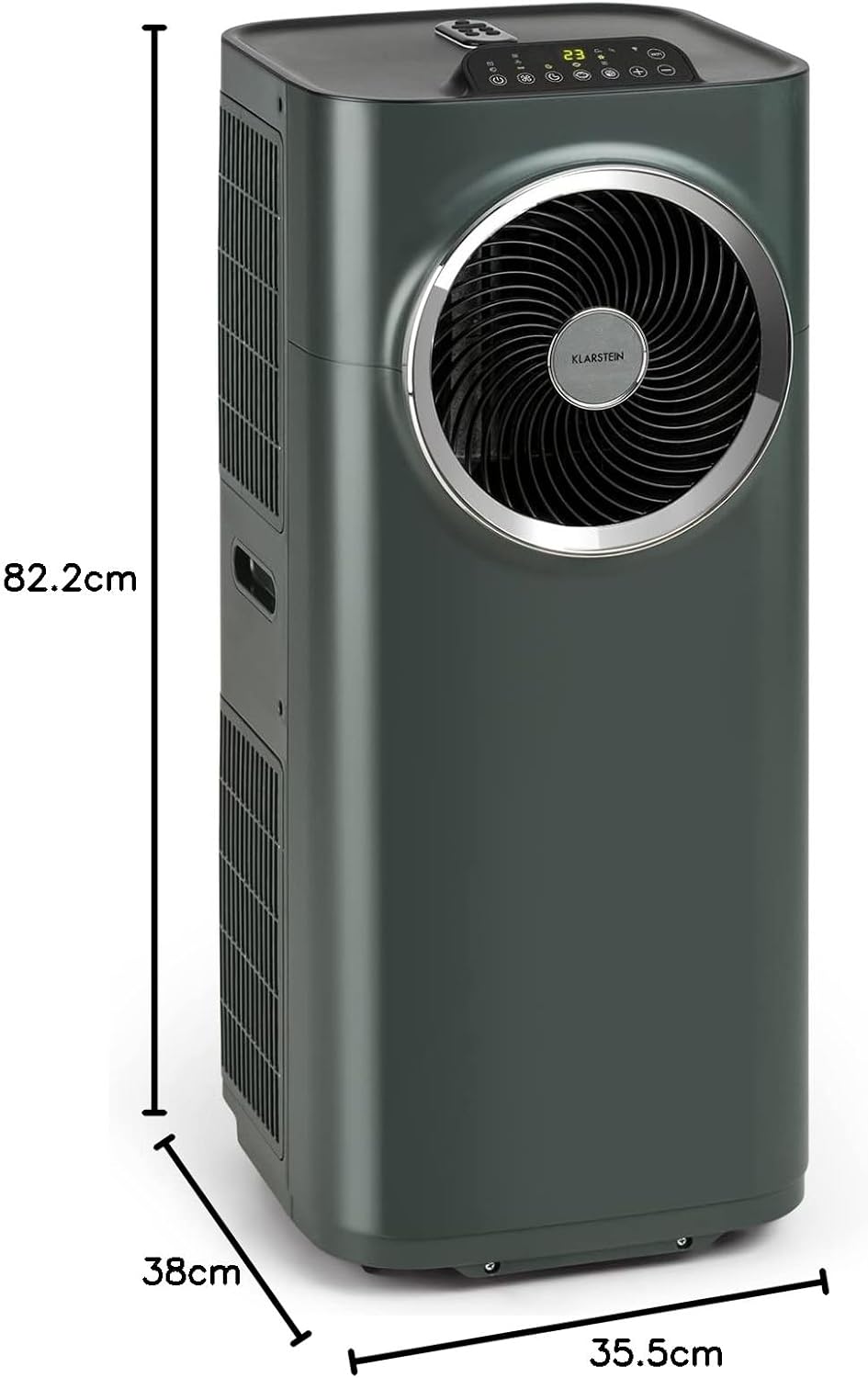Acondicionador de aire portátil Klarstein con manguera de escape, unidad de climatización 5 en 1, ventilador, deshumidificador, purificador de aire y modo nocturno, control por aplicación, pequeño y portátil, para hogar y oficina, 12000 BTU