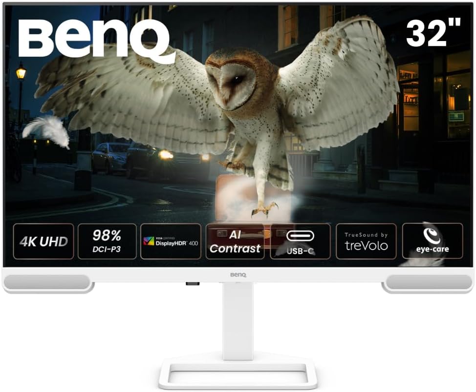 Monitor BenQ EW3290U 4K, 32", 3840x2160, 98% P3, tecnología exclusiva AI Contrast, altavoces 2.1 integrados con subwoofer, puerto USB-C, 3 puertos HDMI, diseño ergonómico, tecnología Eye Care