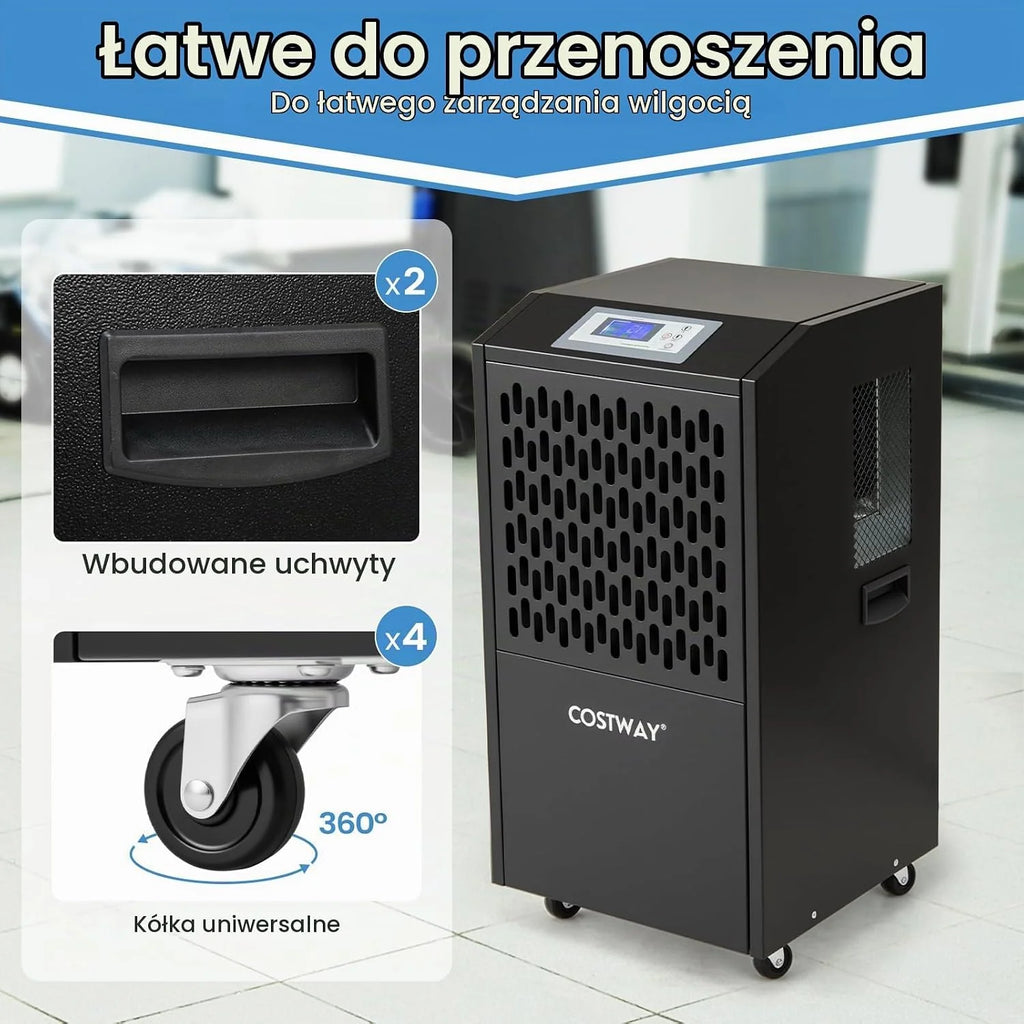 COSTWAY Suszarka budowlana 118 l/dzień, komercyjny osuszacz powietrza z wężem odpływowym, timer 24 h i 4 kółka, osuszacz przemysłowy do piwnicy, magazynu, placu budowy i pomieszczeń do 790 m²