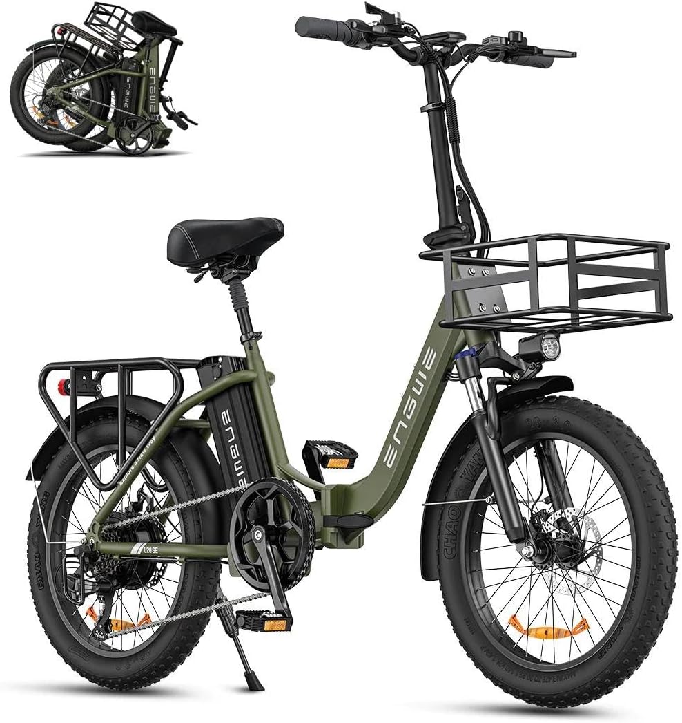 Bicicleta eléctrica plegable ENGWE de 20 pulgadas con batería de 36V 15.6Ah hasta 115KM | con cesta, 20x3.0 pulgadas, motor trasero de 250W, cambio de 7 velocidades, cuadro bajo, bicicleta urbana tipo pedelec para mujer y hombre