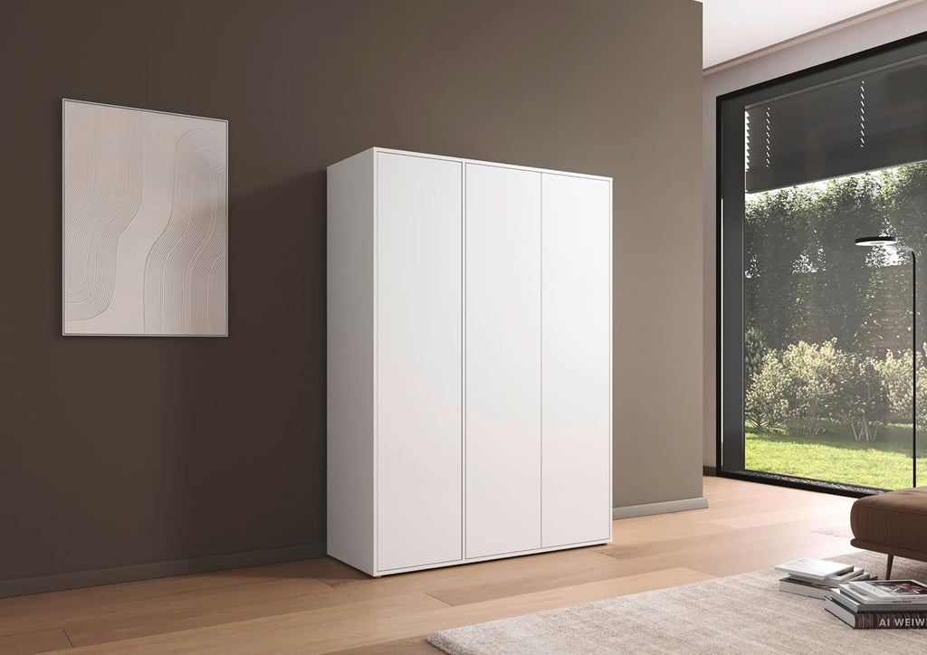 Armario Rauch Möbel Nabila para dormitorio, habitación infantil, habitación juvenil, pasillo, 3 puertas, sistema push-to-open, con accesorios Classic, color blanco, ancho 140 cm