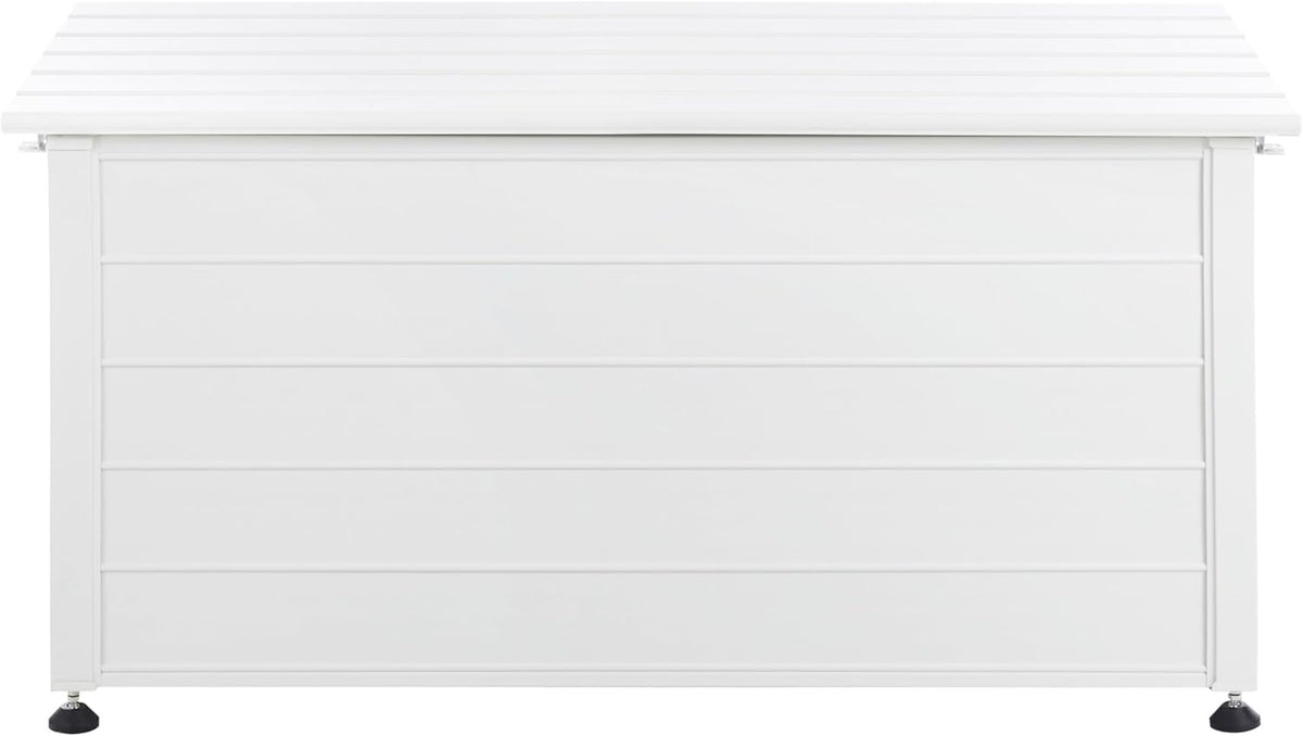 Baúl de jardín Beliani 330L aluminio blanco impermeable, arcón para cojines, caja de almacenaje Campalto