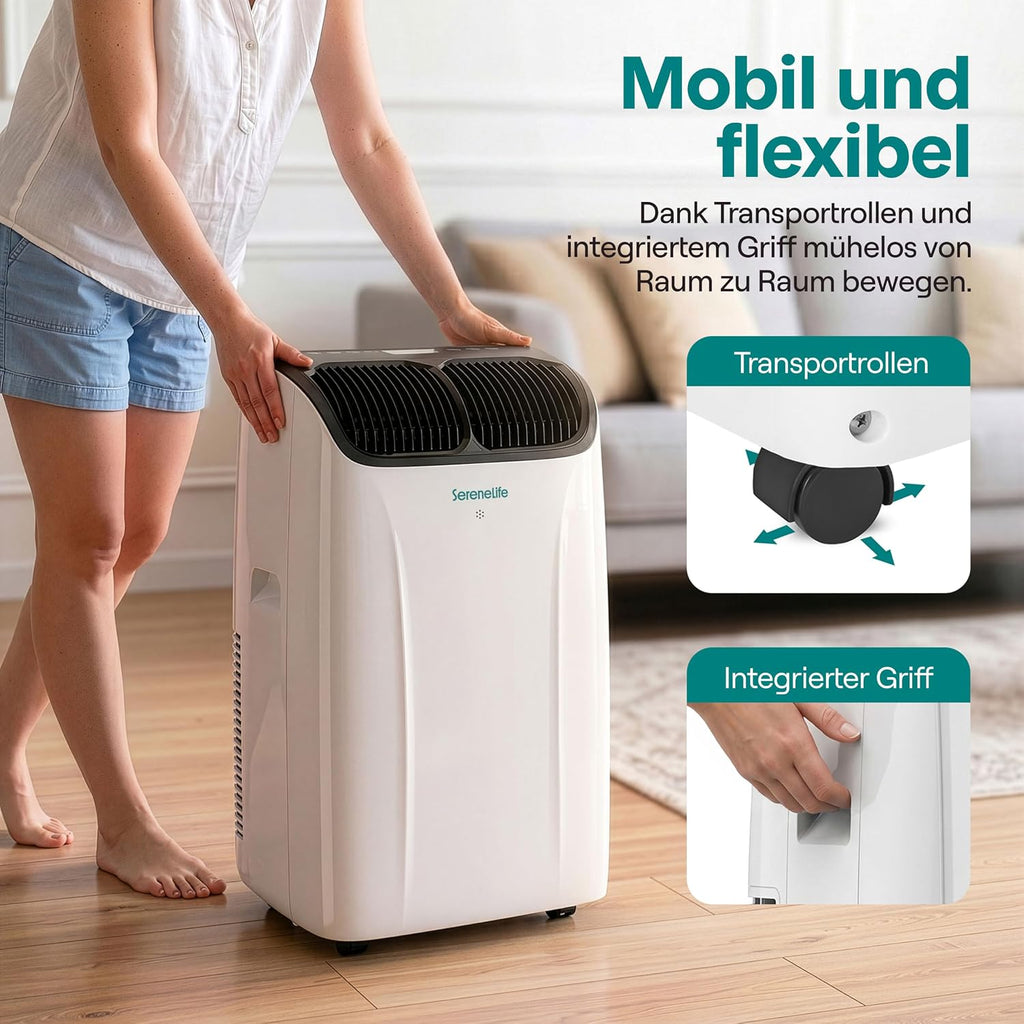 Aire acondicionado portátil SereneLife 14000 BTU – Aire acondicionado pequeño para habitaciones de hasta 33 m² | WiFi | Enfriamiento, deshumidificador y ventilador | 51 dB