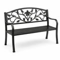 Banco de metal con estampado floral negro