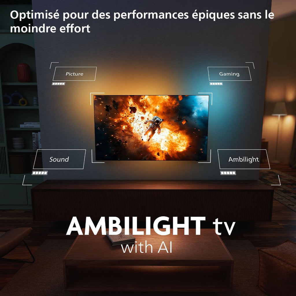 Smart TV Philips Ambilight 77OLED760 4K OLED - Pantalla de 77 pulgadas con motor de imagen P5 AI Perfect Picture Ultra HD, Titan OS, Dolby Vision y sonido Atmos - Compatible con Alexa y el Asistente de Google