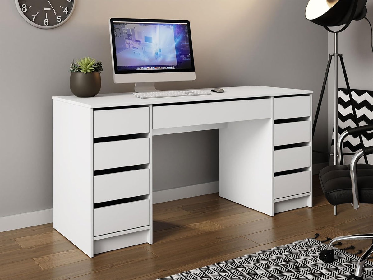 Mirjan24 Escritorio Ada Bis, 9 cajones, escritorio para estudiantes, mesa de ordenador, An:Al:Pr 154x76x55 cm, escritorio infantil, mesa de trabajo, mesa de PC, habitación juvenil, habitación infantil (blanco)