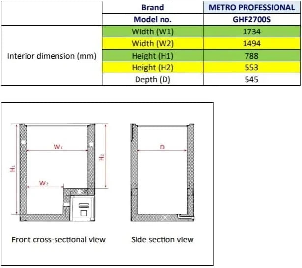 METRO Professional Congelador horizontal GHF2700S, 188 x 73,5 x 94,5 cm, 700 L, 125 W, 3 cestas, iluminación LED, 6 ruedas, con cerradura, blanco/gris