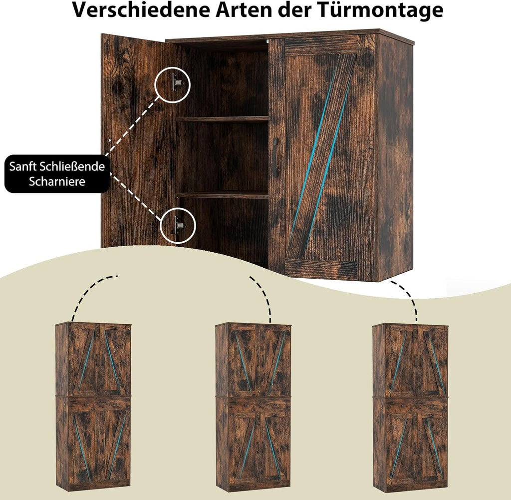 COSTWAY Armario de cocina alto, 183 cm, despensa con 4 puertas, cajón y 3 estantes ajustables, armario multiusos moderno, alacena alta, para cocina, comedor y salón, marrón