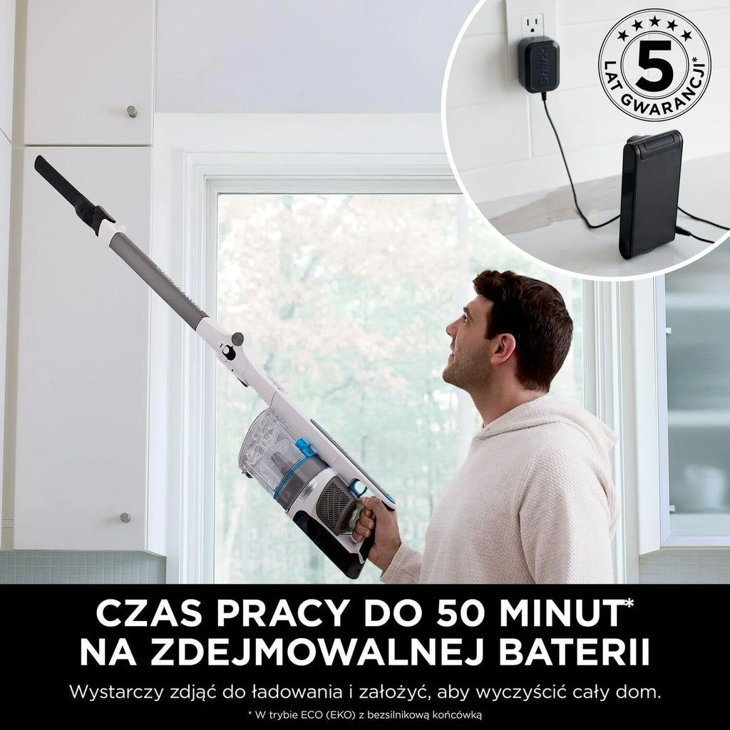 Shark PowerPro Odkurzacz bezprzewodowy, FloorDetect, Anti-Hair Wrap, Anti-Allergen Complete Seal, lekki, elastyczny, tryb ręczny, czas pracy 50 min, pojemnik na kurz XL, metaliczny (java), IZ380EUT