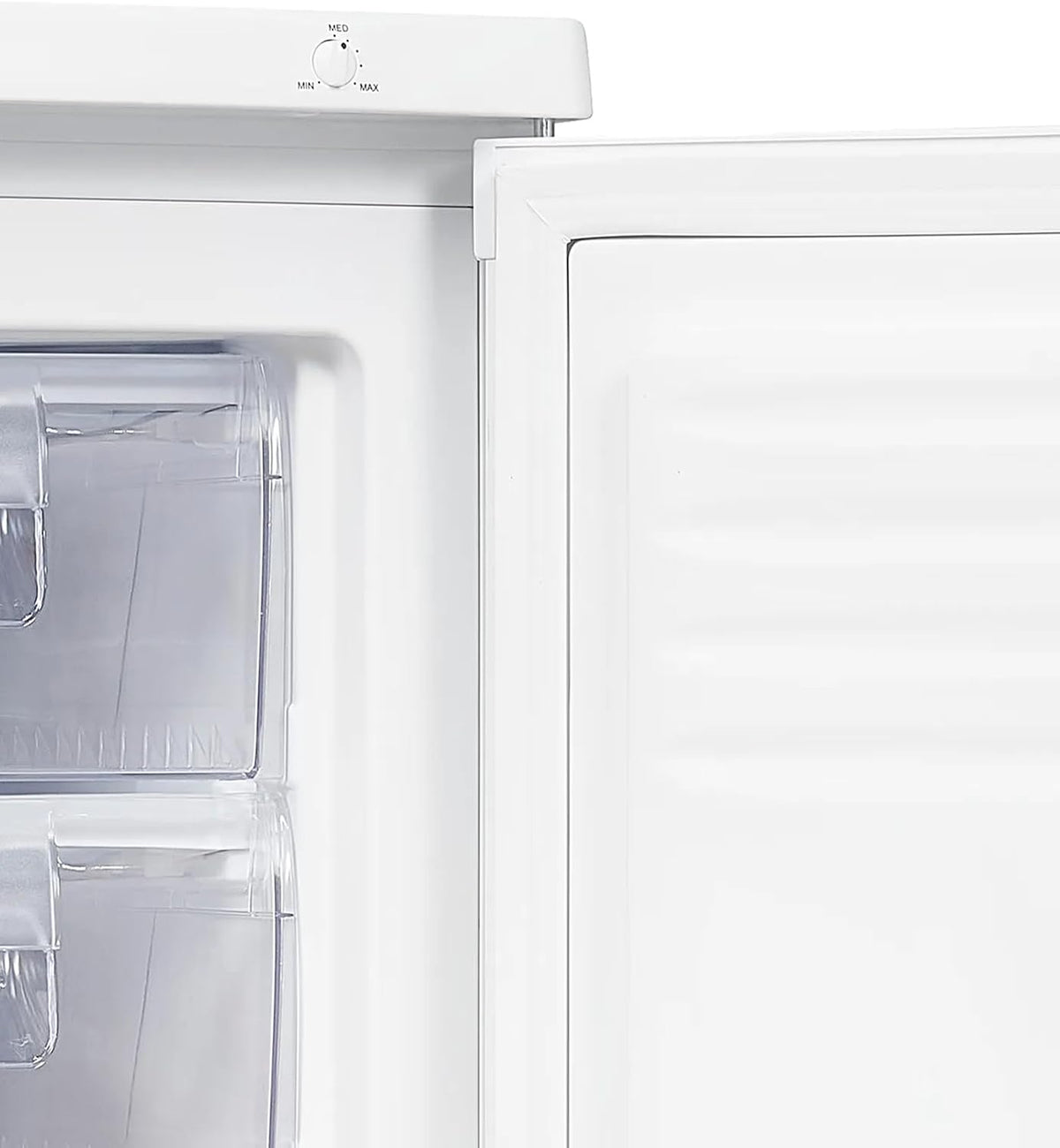 Exquisit® Congelador de sobremesa 91L, color blanco, clase E, congelador de 4 estrellas, 4 cajones transparentes, puerta reversible, control de temperatura, medidas (85,5 x 55,0 x 58,0 cm)