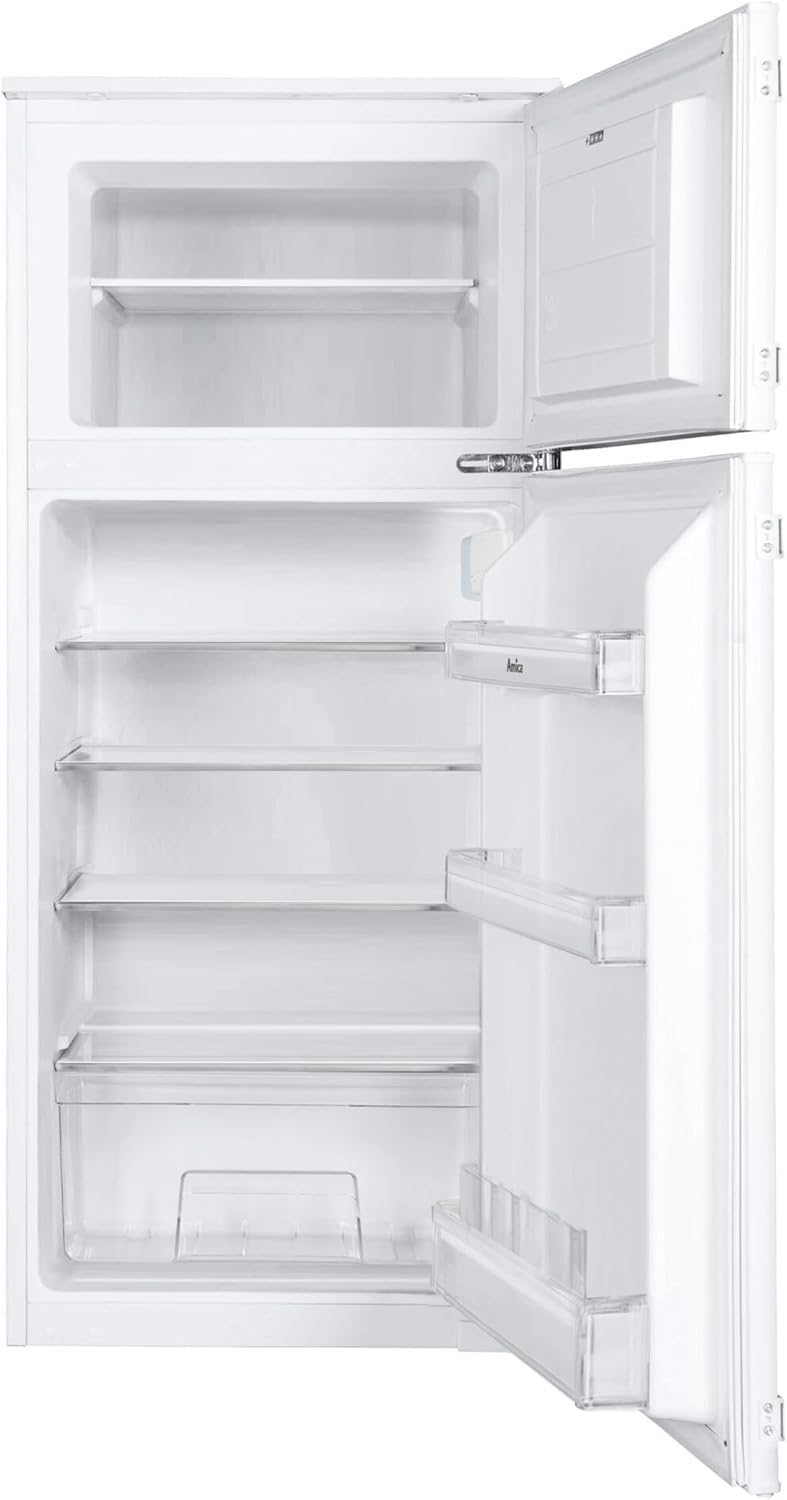 Frigorífico combi integrable Amica de doble puerta con congelador superior para nicho de 122 cm, sistema de puerta deslizante, compresor Inverter, control electrónico, alarma de puerta abierta