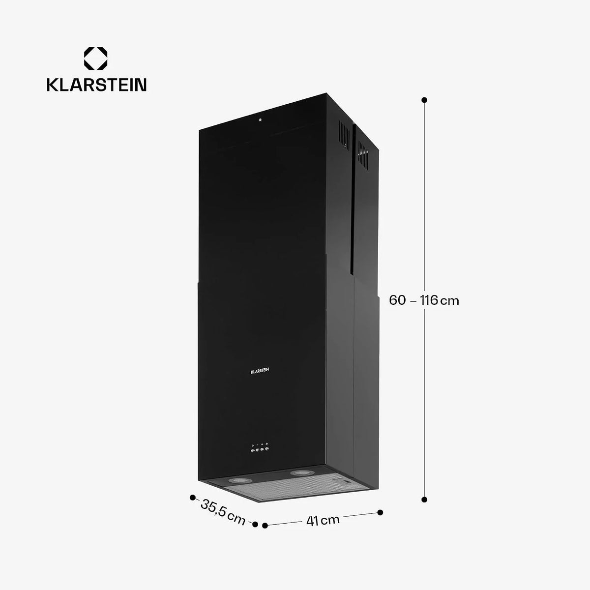 Klarstein Okap kuchenny, Okap wyspowy wiszący, wyciągowy/z recyrkulacją, Nowoczesny z 3 biegami, Timer, Przepływ 624 m³/h, Filtr węglowy, Wydajny wyspowy, Czarny