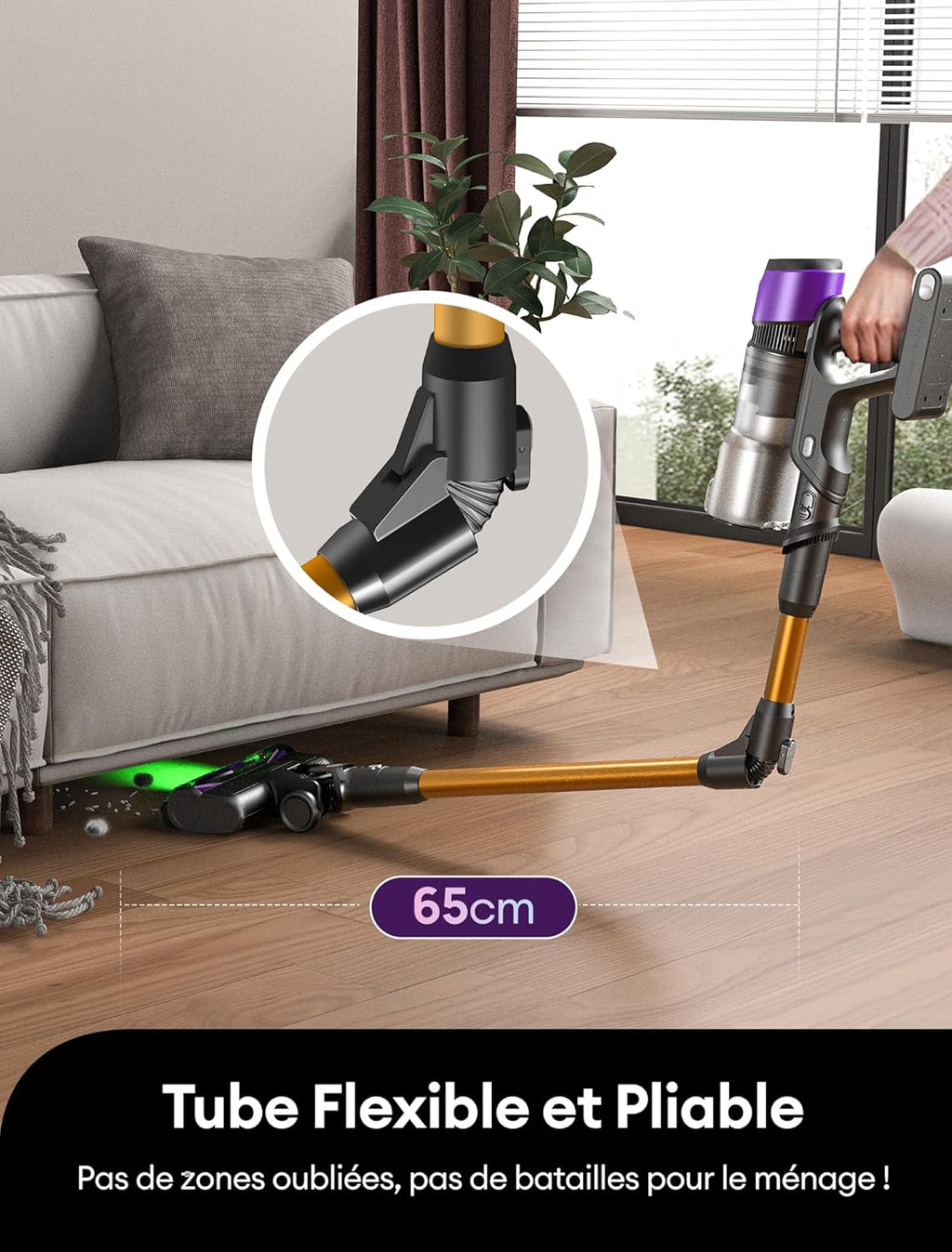 Ultenic U20 Aspiradora Escoba sin Cable, 55kPa/60min Aspiradora sin Cable, Tecnología GreenEye, Tubo Plegable, Cepillo de Suelo TangleTame, Potente para Pelo de Mascotas, Suelo Duro y Coche