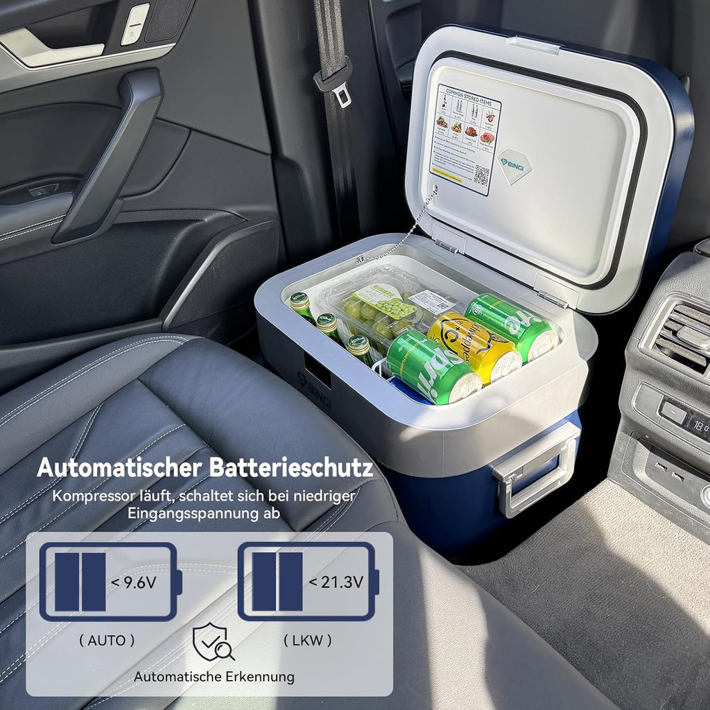 Nevera de compresor BINGI de 22L, mini refrigerador eléctrico portátil, congelador eléctrico de 12/24V CC, congelador portátil para coche, camión, picnic, camping y uso doméstico