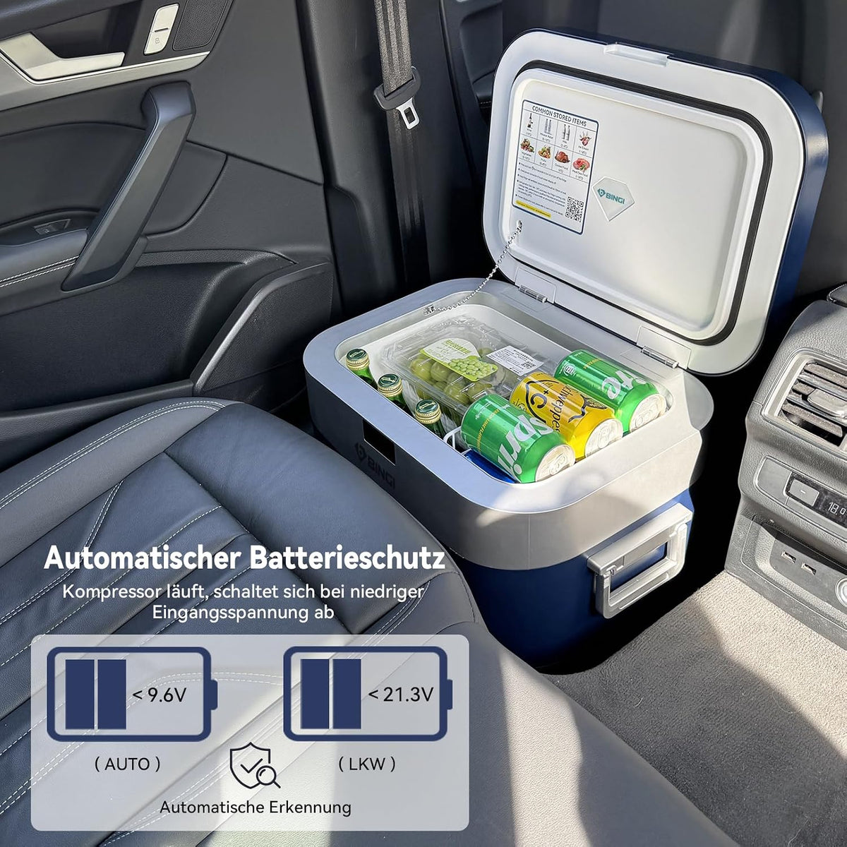 Nevera de compresor BINGI de 22L, mini refrigerador eléctrico portátil, congelador eléctrico de 12/24V CC, congelador portátil para coche, camión, picnic, camping y uso doméstico