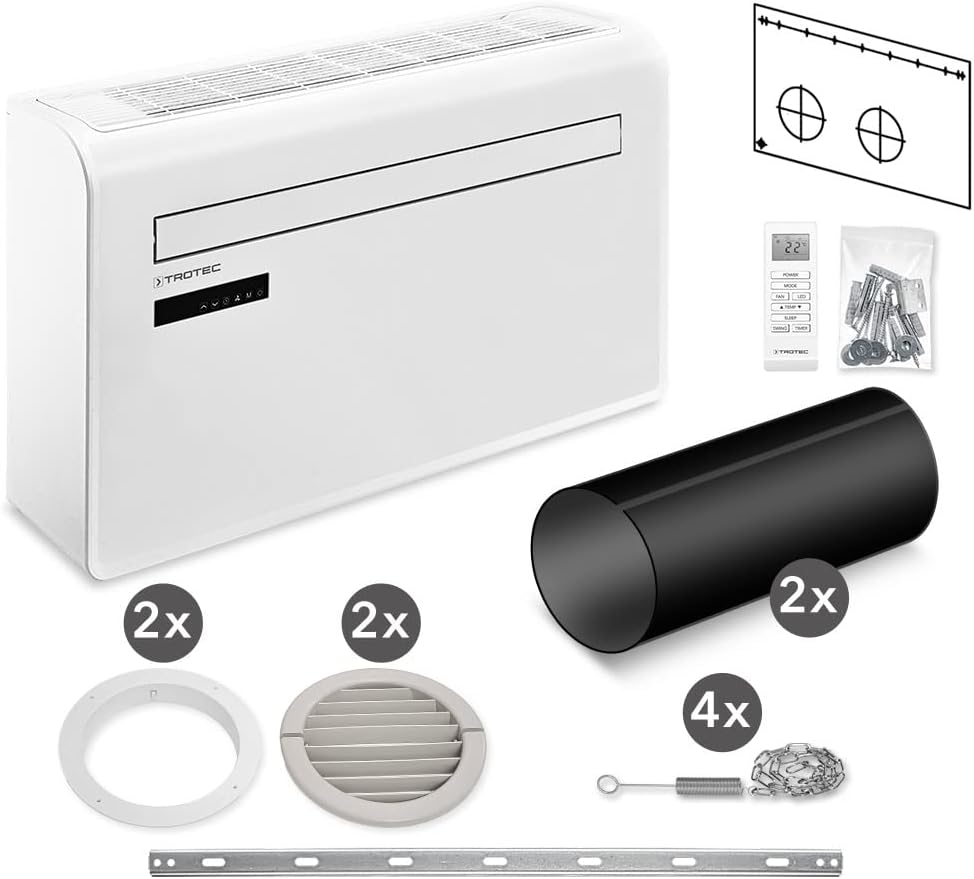 TROTEC Aire acondicionado de pared PAC-W 2650 SH | Climatización 4 en 1: refrigerador, calefactor, ventilador, deshumidificador | con integración WLAN y control mediante smartphone