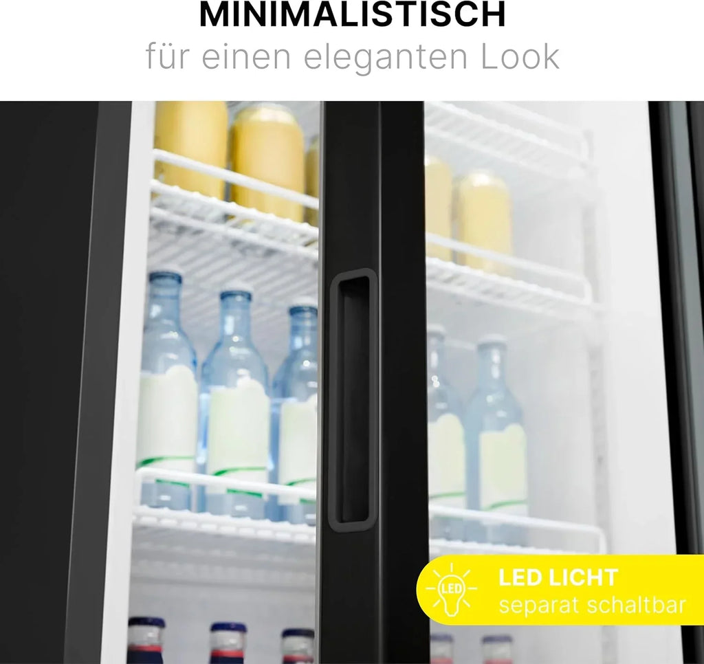 Frigorífico Bomann con puerta de cristal | Nevera para bebidas con cerradura | 6 estantes ajustables en altura | 30 kg por estante | 347 litros | Frigorífico grande | Nevera para botellas con luz LED | KSG 7351 negro