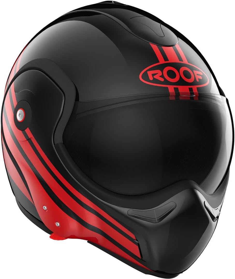 Casco ROOF Boxxer con doble homologación Jet/Integral - Color Sting Negro Rojo - Casco de gama alta en fibra de vidrio - Apertura secuencial con una mano - Oferta directa de fábrica - Garantía de 4 años