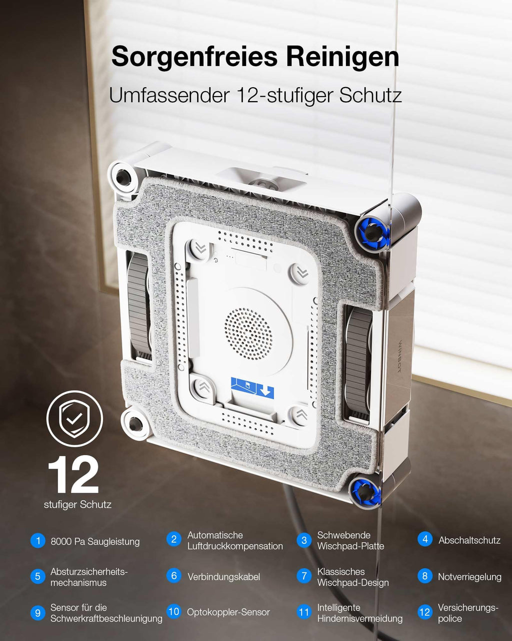 Robot limpiacristales W3 OMNI para vidrio, succión de 800 N, función de pulverización de 3 boquillas, 350 ml, control por app, autolimpieza de almohadillas, limpieza de bordes