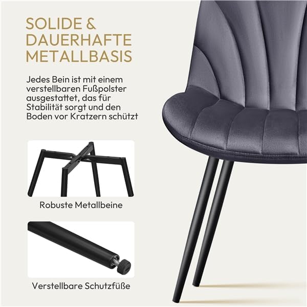 Juego de 6 sillas de comedor Yaheetech, sillas tapizadas con respaldo, para salón, cocina y comedor, asiento de terciopelo, con patas de metal, capacidad de carga de hasta 150 kg, gris oscuro