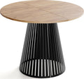 Mesa de comedor redonda extensible WFL GROUP con diseño de listones estilo loft – 100 a 180 cm – Mesa industrial con patas de metal negro, ahorradora de espacio para salón o comedor – Marrón