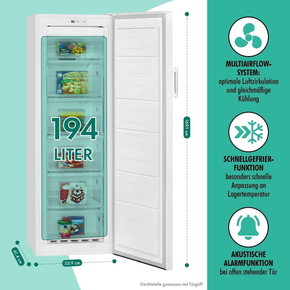 Congelador Bomann® NoFrost, congelador independiente, 194 litros de capacidad neta | No Frost: nunca más tendrá que descongelar, función de congelación rápida y sistema MultiAirflow | Bisagra de puerta reversible | GS 7326.1