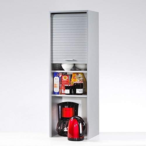 SIMMOB Armario con persiana 123,6 x 40 x 35 cm – armario alto estrecho con puerta de persiana – independiente o para montaje en pared – 3 estantes ajustables – armario de cocina aluminio mate