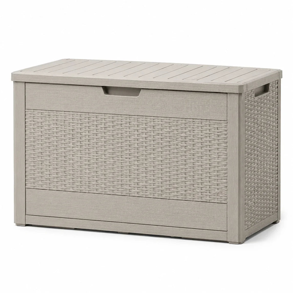 Caja de almacenamiento de plástico con aspecto de ratán, 117x45x57cm, gris claro