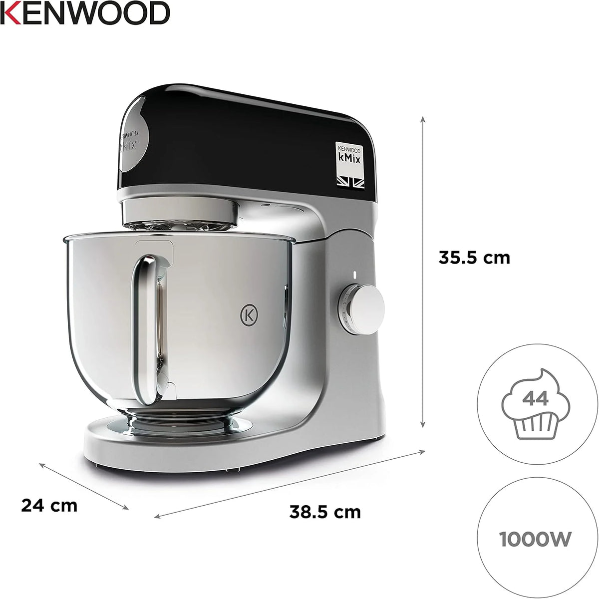 Kenwood KMX750BK Robot Kuchenny, 1000 W, 5 L, Czarny/Srebrny