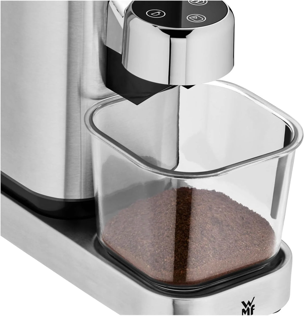WMF Lumero elektryczny młynek do espresso 150 W, przyciski dotykowe LED, 40 stopni mielenia, pojemnik na kawę, stal nierdzewna Cromargan matowa