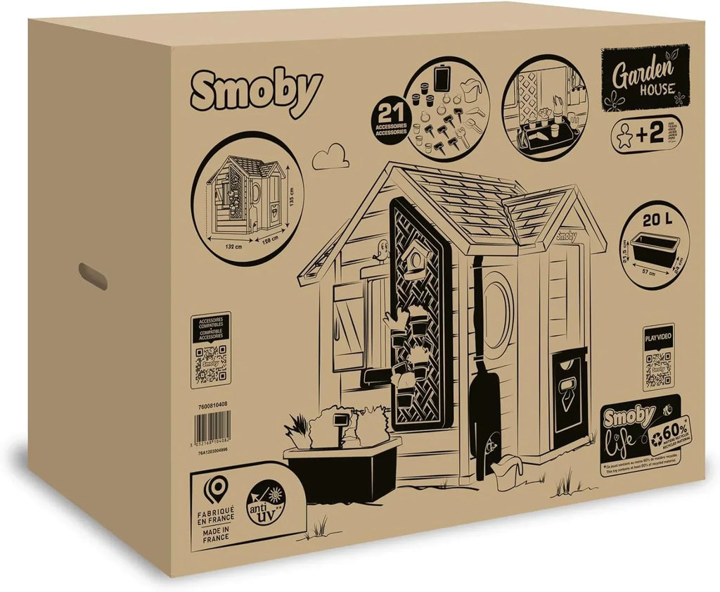 Smoby Life Garden House - Casa de Jardín Infantil - Incluye Jardinera, Comedero para Pájaros, Herramientas y Accesorios - Protección UV - Material Reciclado - más de 2 años (7600810408)