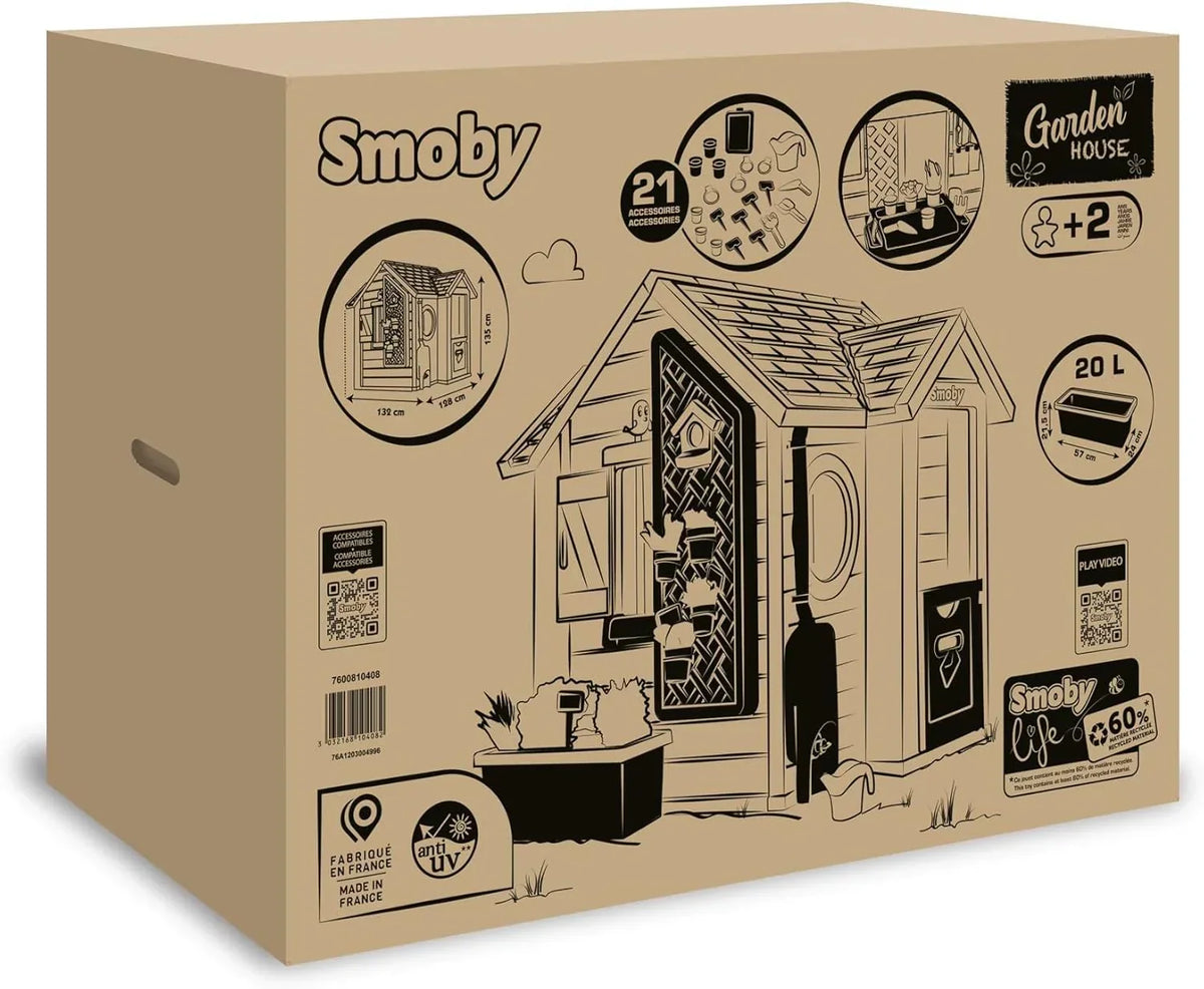 Smoby Life Garden House - Casa de Jardín Infantil - Incluye Jardinera, Comedero para Pájaros, Herramientas y Accesorios - Protección UV - Material Reciclado - más de 2 años (7600810408)