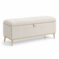 Banco de almacenamiento de tela de pana con patas de metal de 120 cm en beige