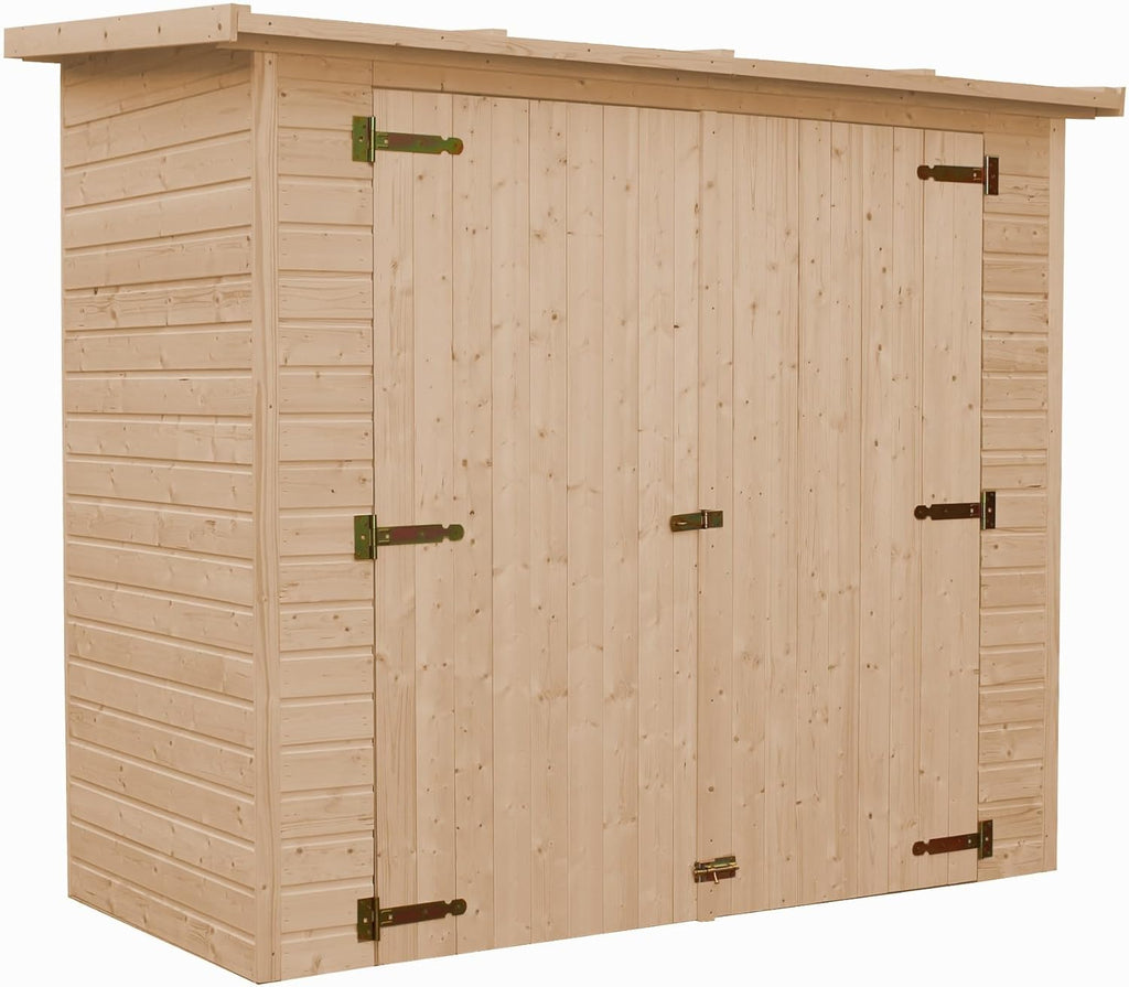 Cobertizo para herramientas de madera natural - Almacenamiento exterior sin ventanas A194x123x223 cm/2,1 m² Caseta de madera natural - Taller de almacenamiento de herramientas - TIMBELA M348