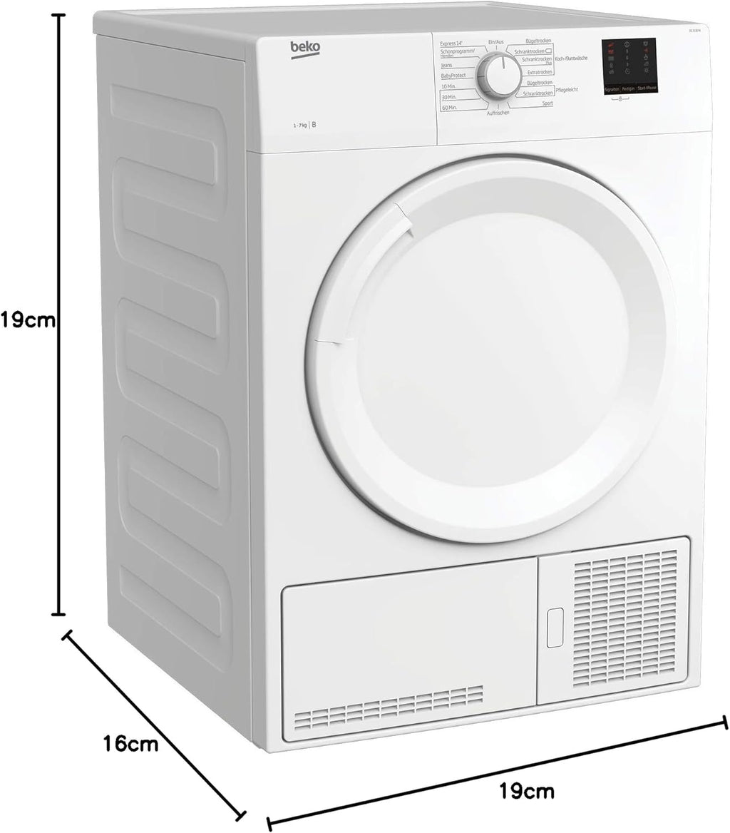 Secadora de condensación Beko DC 7130 N b100, 7 kg, medición electrónica de humedad, protección antiarrugas automática, tambor delicado AquaWave, 15 programas, programa exprés