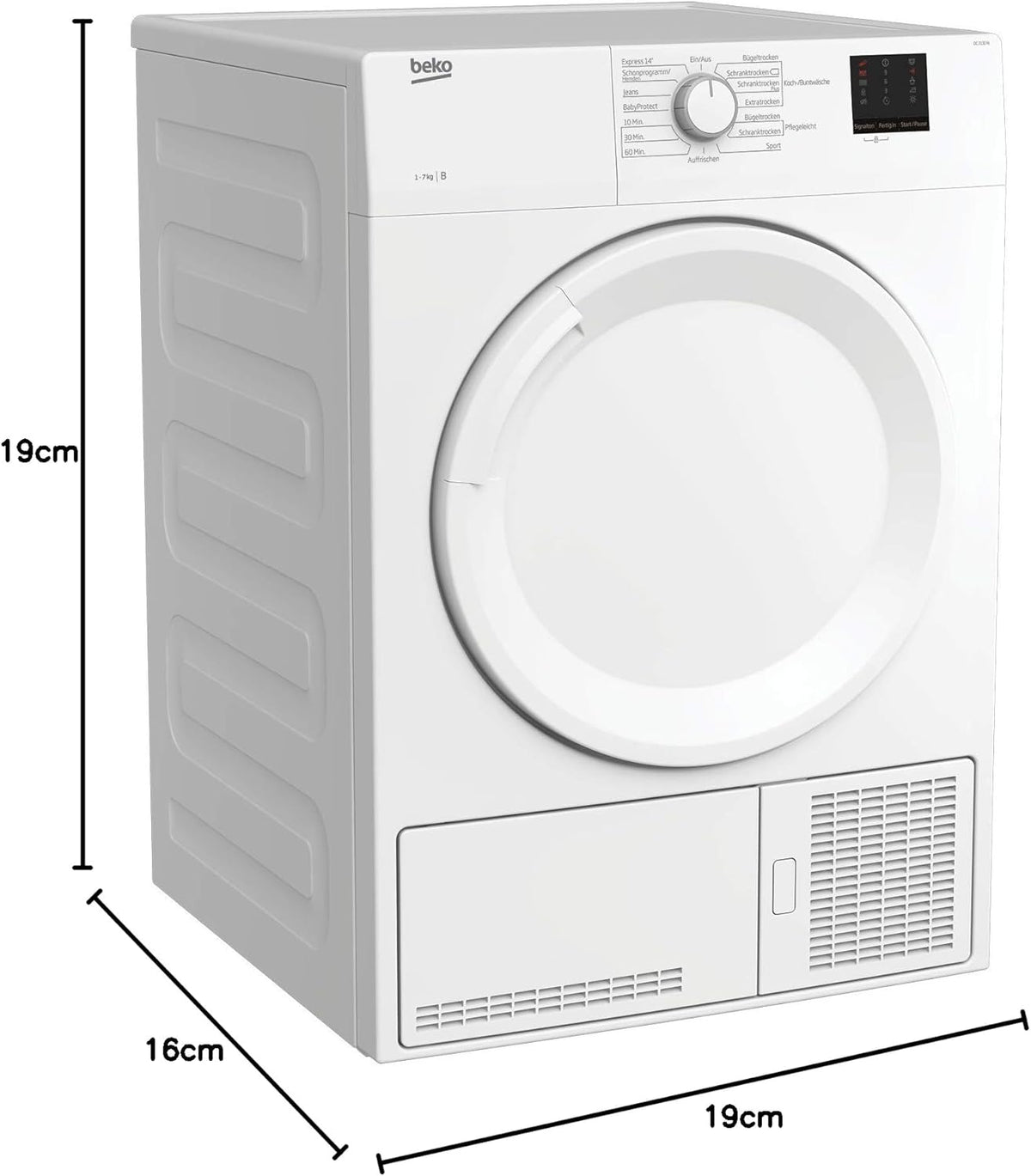 Secadora de condensación Beko DC 7130 N b100, 7 kg, medición electrónica de humedad, protección antiarrugas automática, tambor delicado AquaWave, 15 programas, programa exprés