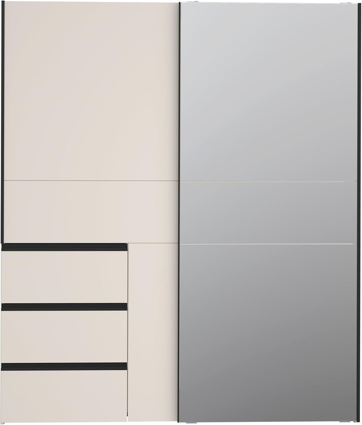 Armario moderno Forte Winn 2 de 170, armario con puertas correderas y espejo, 2 puertas, 3 cajones, madera, cachemira|beige, 170,3 cm de ancho x 200,5 cm de alto x 61,2 cm de fondo