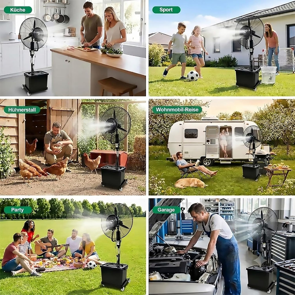 Ventilador nebulizador industrial mejorado 2026 con depósito de agua de 42 L, ventilador de pulverización para exteriores de altura ajustable, enfriador nebulizador oscilante con ruedas para terraza, fábrica, jardín y almacén