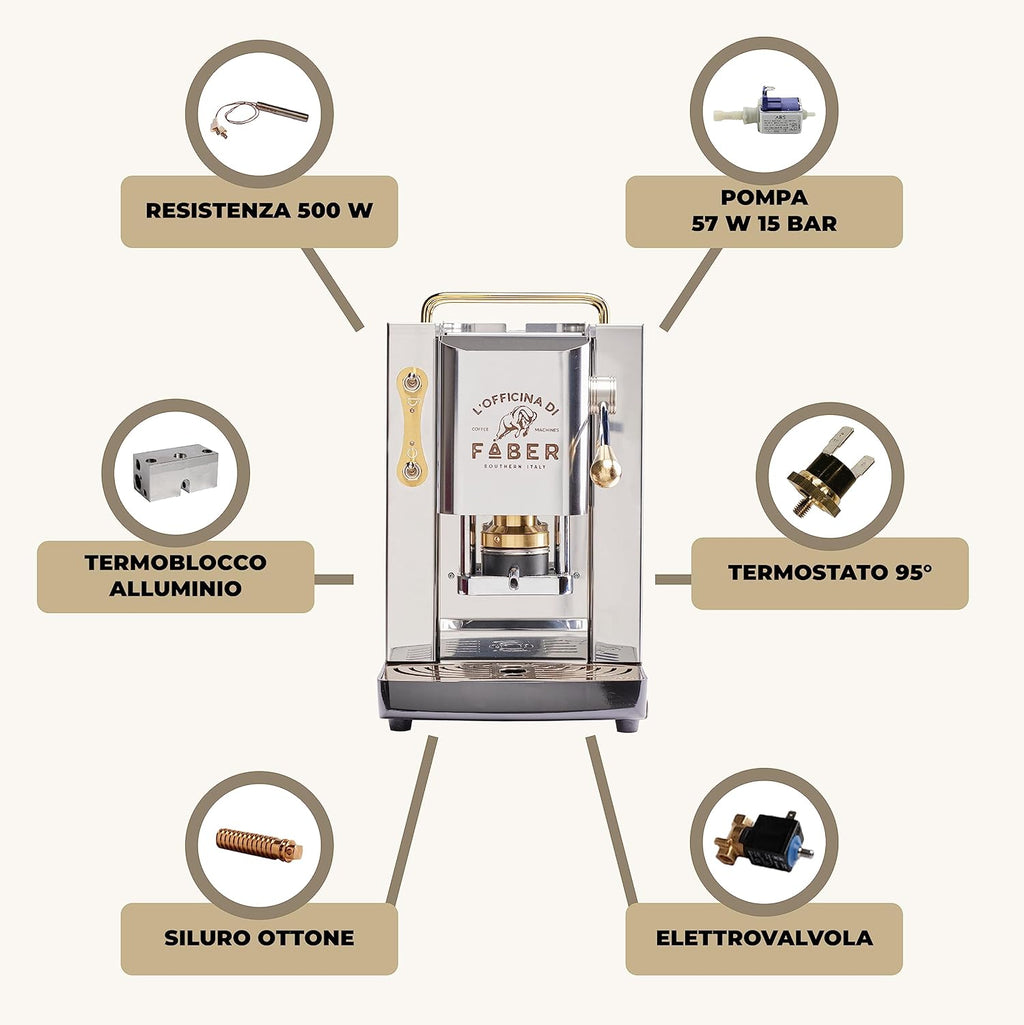 Cafetera Faber PRO Total Deluxe de latón, papel ESE de 44 mm, 1,3 litros, (blanco)