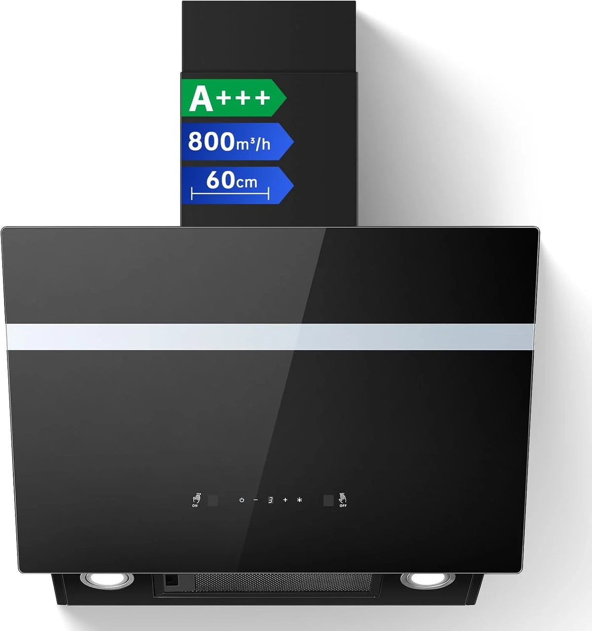 TopStrong Okap kuchenny 60 cm, 800 m³/h, obieg powietrza wylotowego z filtrem z węglem aktywnym, A+++, cichy okap z oświetleniem LED, okapy ścienne, 3 stopnie + ekran dotykowy Booster, silnik