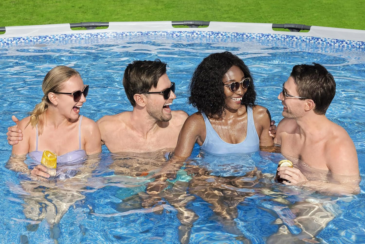 Set de piscina elevada Bestway® Steel Pro MAX™ con bomba de filtro, Ø 396 x 122 cm, gris claro, redonda