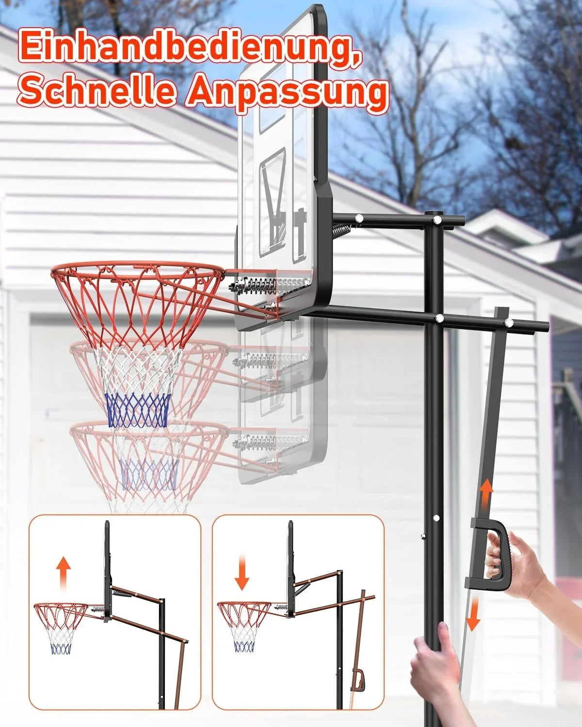 Canasta de baloncesto para exterior, ajustable en altura de 145 a 305 cm, tablero de 110x75 cm, con saco de lastre, soporte LM052