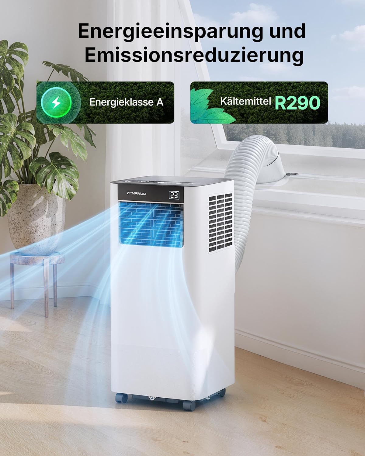 Aire acondicionado portátil 7000 BTU 2,0 kW con manguera de escape | Aire acondicionado portátil 3 en 1 | Sellado de ventana | Control por APP + mando a distancia | Funcionamiento silencioso | Temporizador 24 h | Para habitaciones de hasta 20 m²
