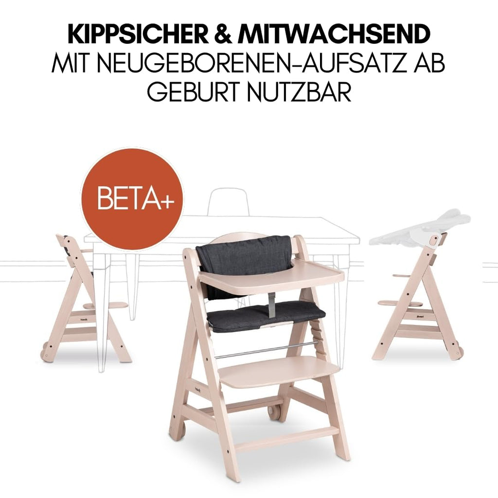 hauck Trona Beta+ Newborn Set Premium Dark Grey - Set de trona para bebé desde el nacimiento con accesorio para recién nacido Bouncer, cojín de asiento y bandeja - Gris oscuro