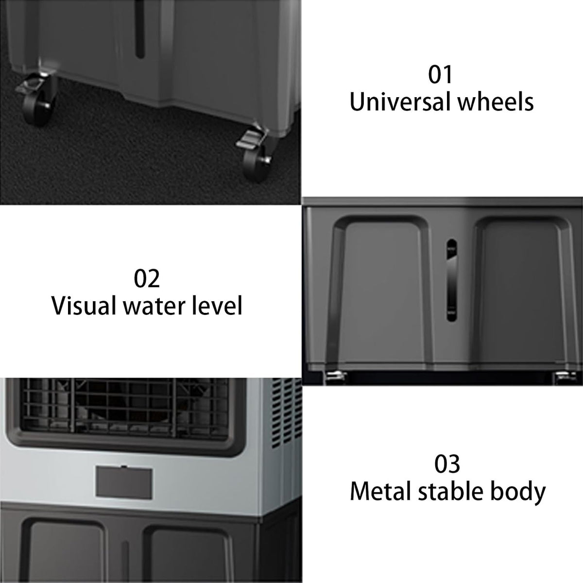 Enfriador evaporativo personal, aire acondicionado portátil real con depósito de 180 litros y 3 velocidades, climatizador evaporativo para habitaciones, oficinas y espacios exteriores (75 * 47 * 150 cm)