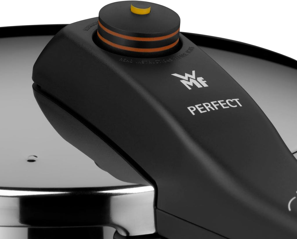 Juego de olla a presión WMF Perfect One Pot para inducción, 2 piezas, olla a presión de 6,5 l y 3 l, señal de cocción grande, 2 niveles de cocción, mango de tapa extraíble, acero inoxidable