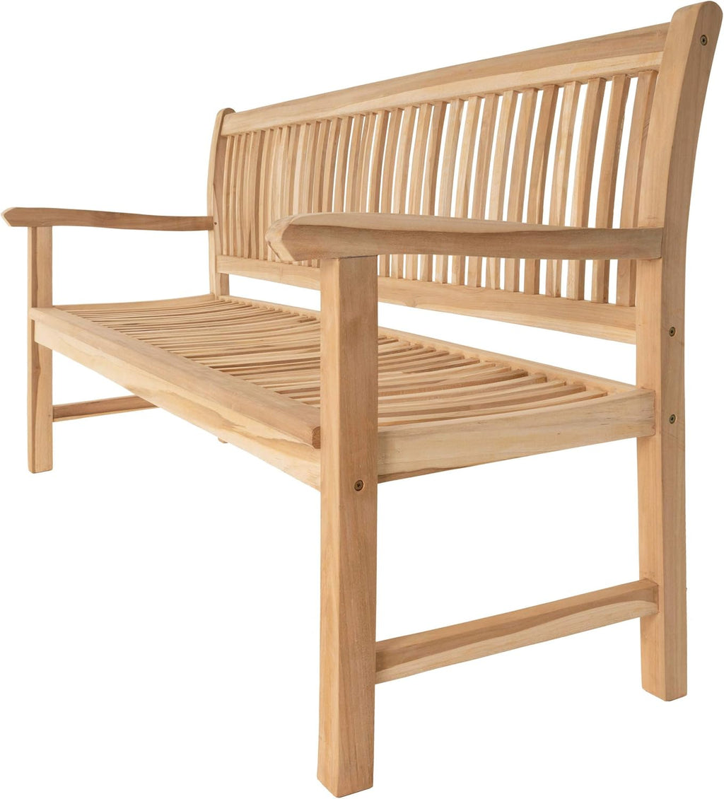 Banco de jardín Divero de 3 plazas Monza de madera de teca, sin tratar – Longitud: 180 cm – Color: Marrón natural