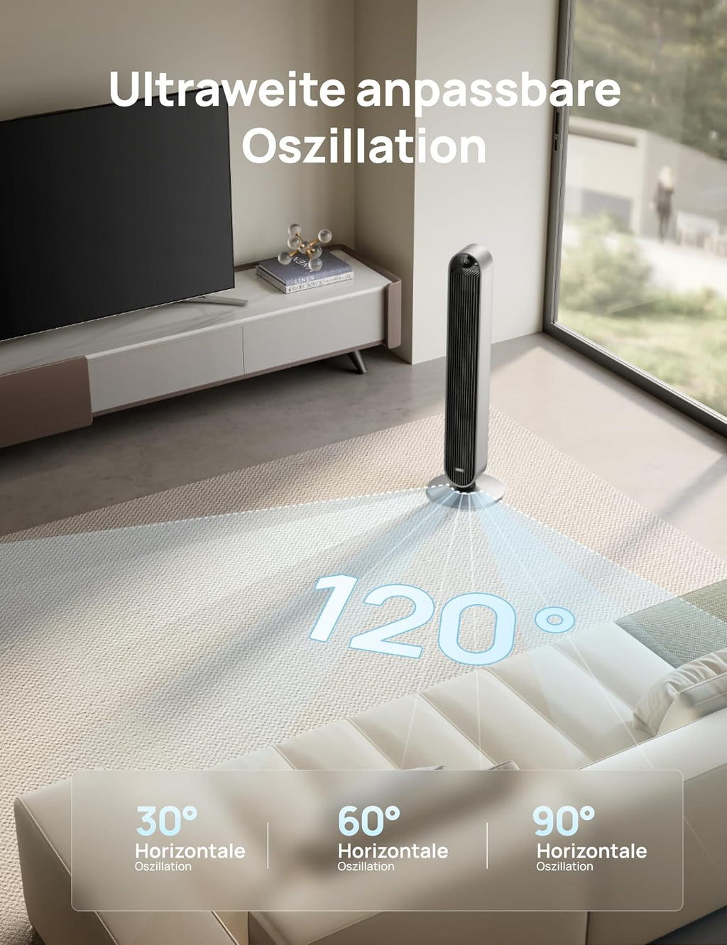 Ventilador de torre inteligente DREO muy silencioso, ventilador oscilante de 120° con refrigeración, ventilador de pie de 25 dB con control remoto para dormitorio, 12 velocidades, 4 modos, temporizador de 12 horas, Pilot Max S