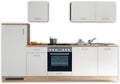 Cocina lineal moderna Stella Trading sin electrodomésticos en aspecto roble Sonoma, blanco mate - Cocina equipada espaciosa con mucho espacio de almacenamiento - 280 x 195 x 60 cm (ancho/alto/fondo)